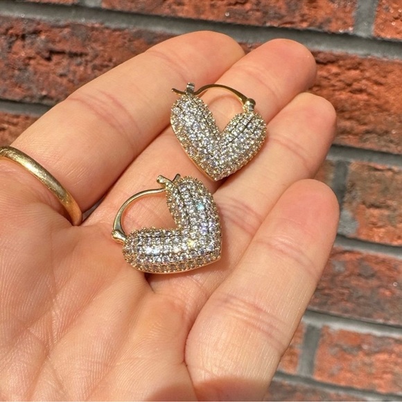 Anthropologie Crystal Heart 18K Gold Plated Stainless Steel Waterproof Earrings - Picture 10 of 14